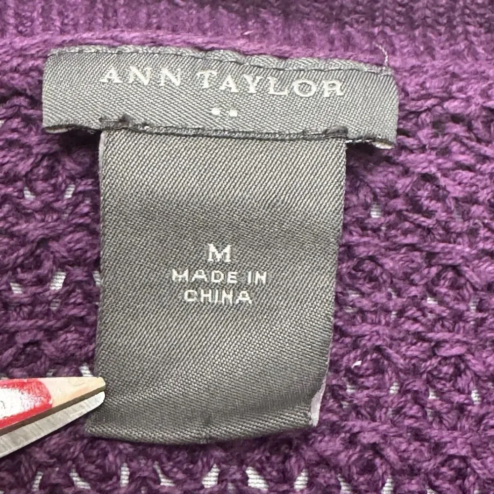 Ann Taylor Women’s M Purple Linen Cotton Short Sleeve Button Front Knit Cardigan